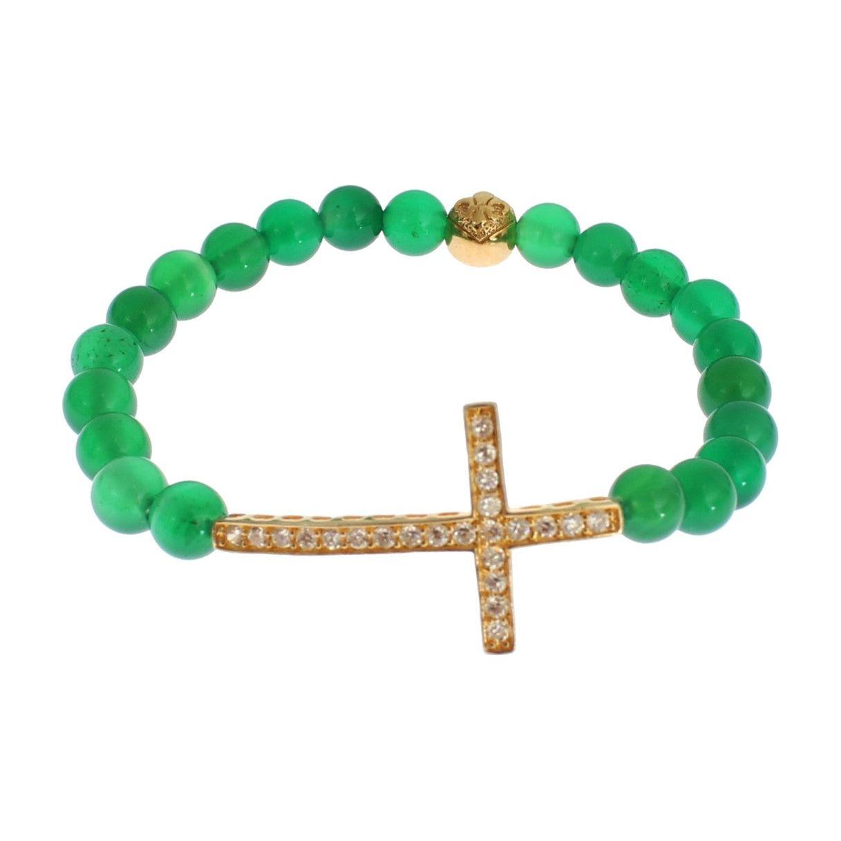 Nialaya Jade Stone Gold CZ Cross 925 Silver Bracelet Bracelet