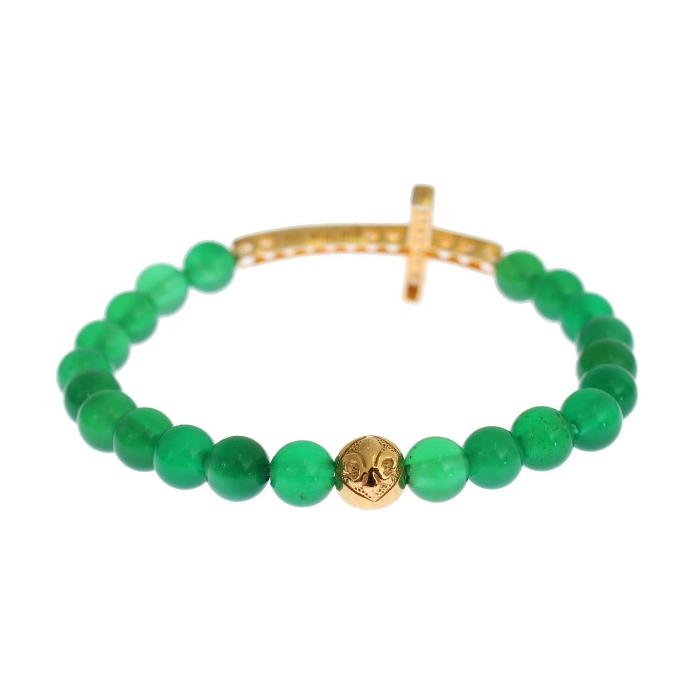 Nialaya Jade Stone Gold CZ Cross 925 Silver Bracelet Bracelet