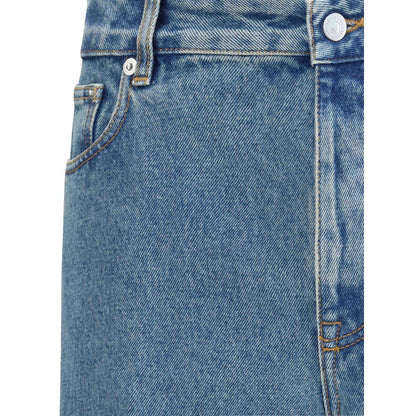 Close-up of Valentino Blue Cotton Straight-Leg Jeans with front button closure and classic five-pocket design.