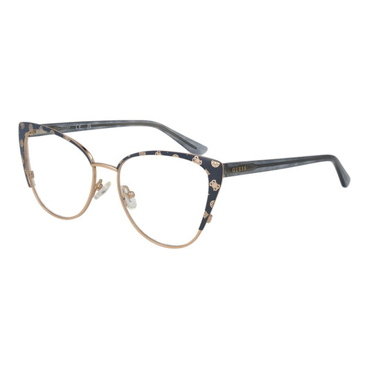 Guess Gray Women Glasses Frame with grey metal full-rim cat eye design and demo plastic lenses, 53mm width, branded case included.