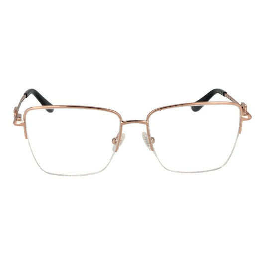Guess Rose Gold Women Glasses Frame, square half-rim style with metal material, demo plastic lenses, spring hinge, in branded case.
