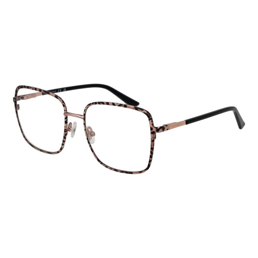 Guess Rose Gold Women Glasses Frame, full-rim metal, square style, demo lenses, 54-18-135 size, includes branded case.