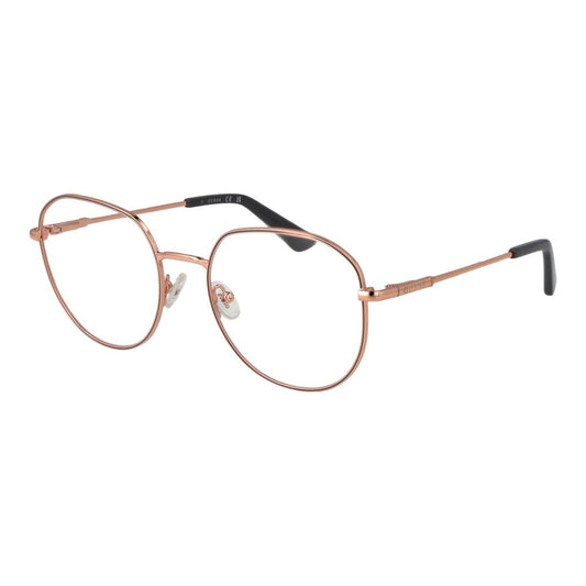 Guess Rose Gold Women Glasses Frame in full-rim metal, round style with demo lenses, size 53-19-140, includes branded case.