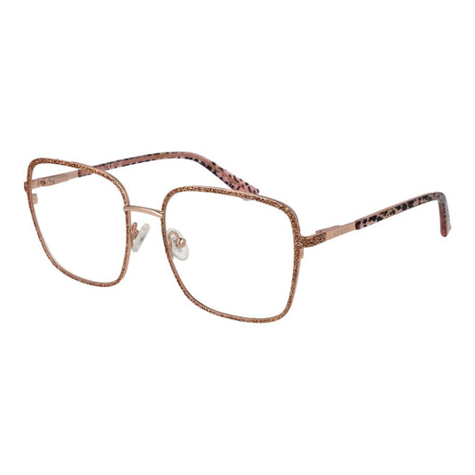 Guess Rose Gold Women Glasses Frame, full-rim metal square design, demo plastic lenses, spring hinge, size 54-18-135, includes branded case.