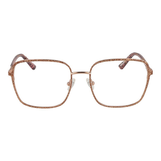 Guess Rose Gold Women Glasses Frame, full-rim metal, square style, 54-18-135, with demo plastic lenses, includes branded case.