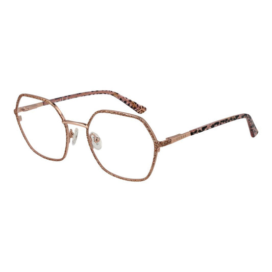 Guess Rose Gold Women Glasses Frame, metal full-rim square design with demo lenses, includes branded case, perfect for stylish eyewear.
