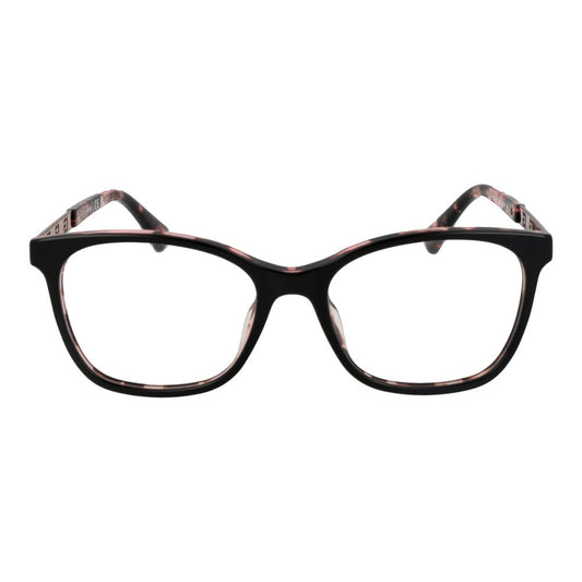 Guess Black Women Glasses Frame in acetate, full-rim rectangle design, demo lenses, includes branded case.