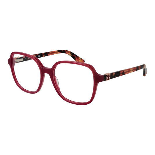 Guess Purple Women Glasses Frame with acetate full-rim square style, demo lenses, and spring hinge included with branded case. Size 53-17-140.