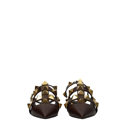 Valentino Garavani Brown Leather Flat Sandals