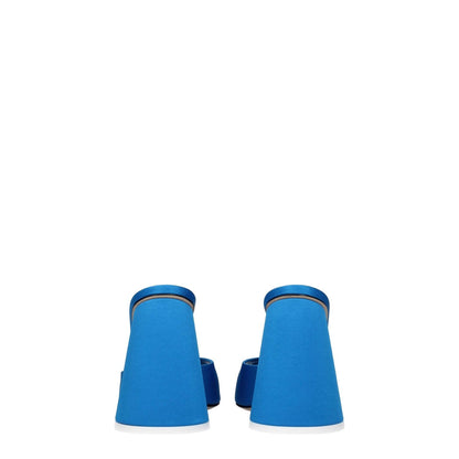 The Attico Light Blue Satin Platform Sandals with open toe and high heel, back view showing turquoise design and leather sole.