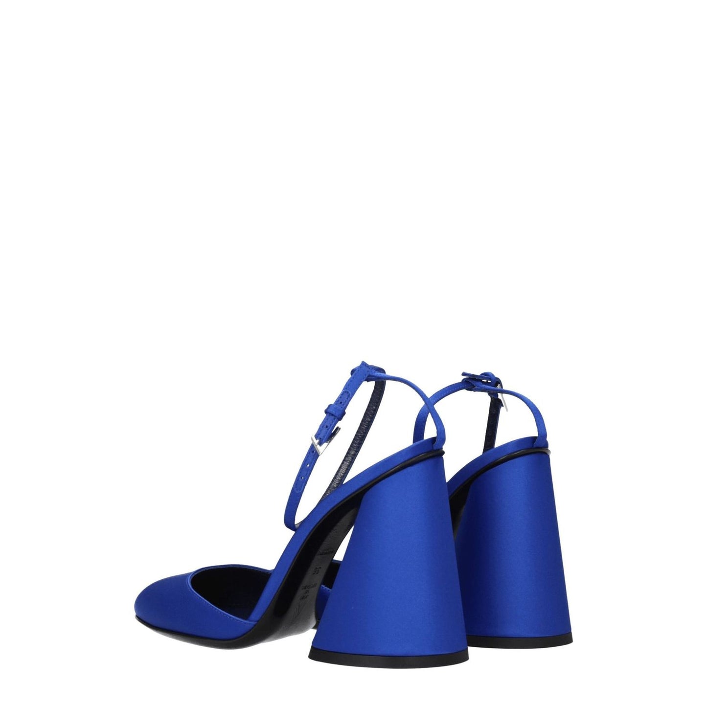 The Attico Blue Satin Platform Sandals with high heel and buckle closure, crafted from satin and leather sole.