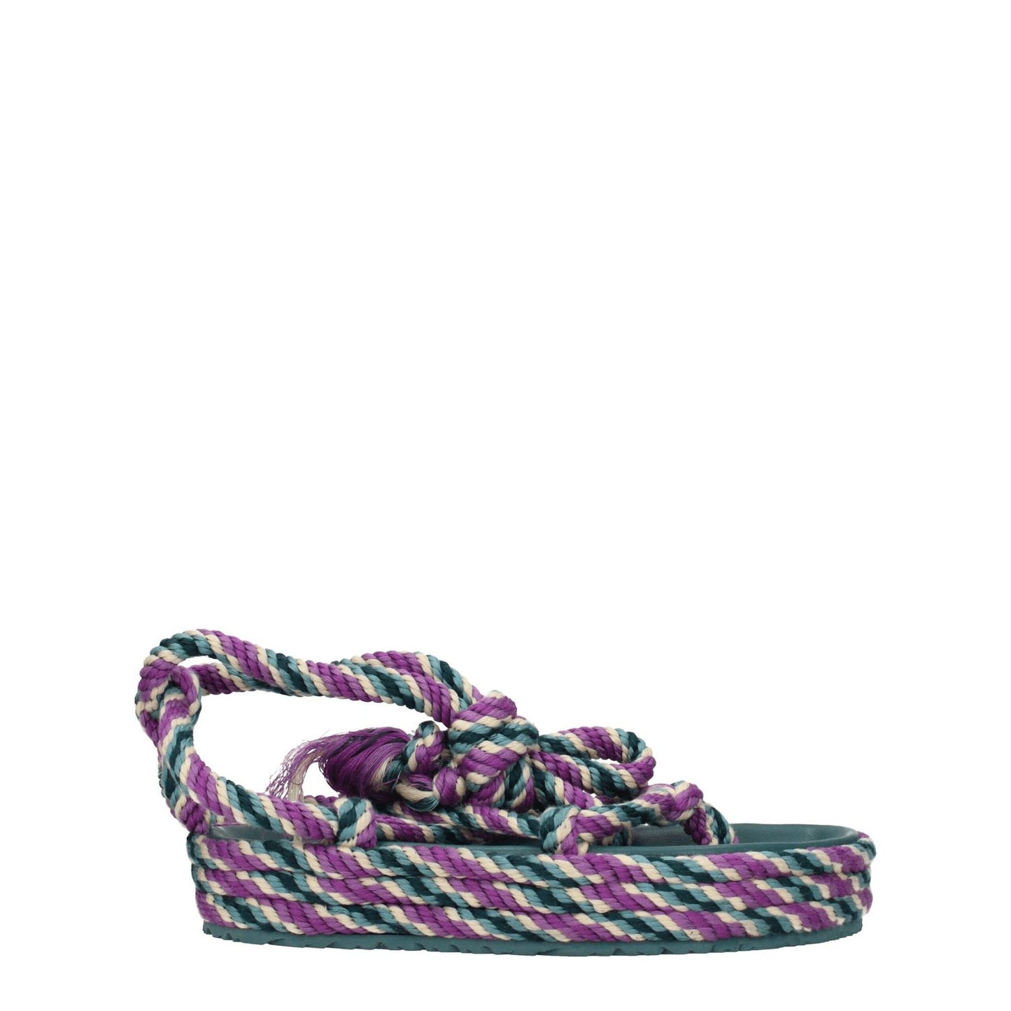 Isabel Marant Multicolor Fabric Flat Sandals with self-tie closures and rubber sole, mid heels, open toe design.