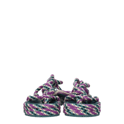 Isabel Marant Multicolor Fabric Flat Sandals with self-tie closures, rubber sole, mid heels, and open toe design, view from front.