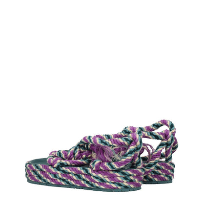 Isabel Marant Multicolor Fabric Flat Sandals with self-tie closures, rubber sole, and mid heels, featuring an open toe design.