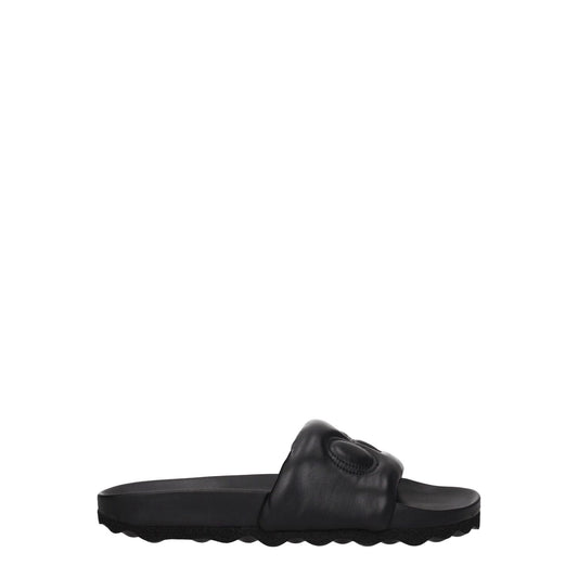 Off-White Black Leather Slippers with front logo, casual style, rubber sole, round toe. MPN: OMIT001LEA0011010. Code: F77104.