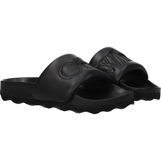 Off-White Black Leather Slippers Sandals OF-8547387080969-EU35/US5