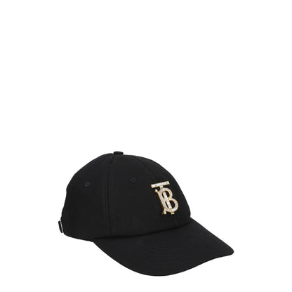 Burberry Black Cotton Cap (Baseball Hat) with rhinestone logo and adjustable buckle closure, style MPN 8063756, casual cotton design.