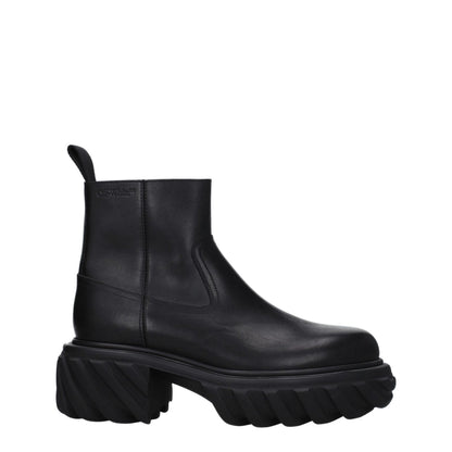 Off-White Black Leather Ankle Boots