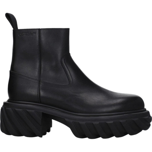 Off-White Black Leather Ankle Boots