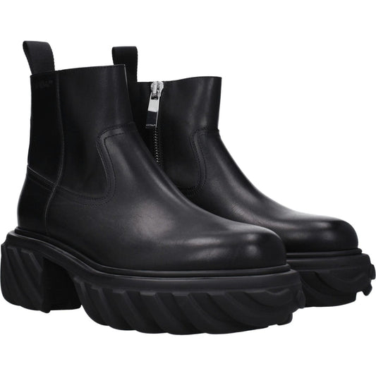 Off-White Black Leather Ankle Boots