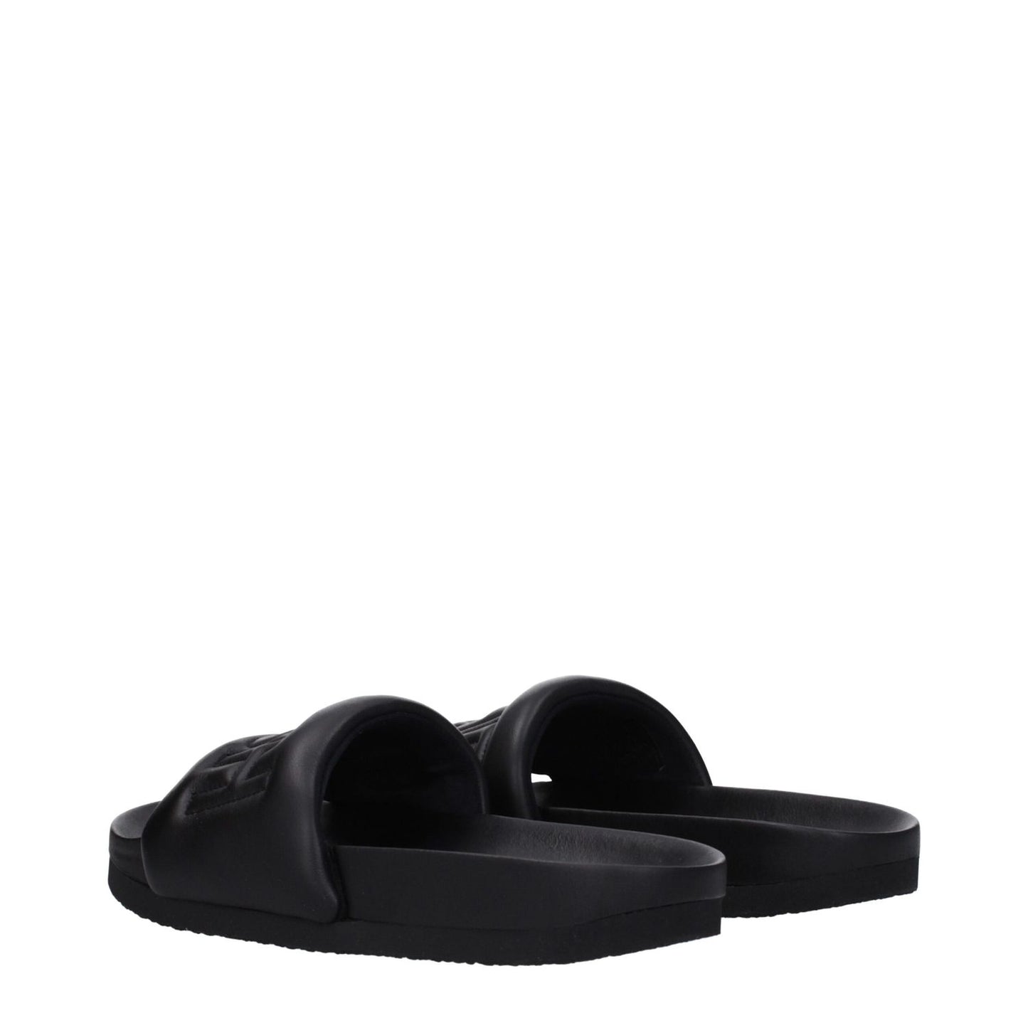 Ambush Black Leather Slippers featuring open toe design and a rubber sole, showcasing front logo in street style.