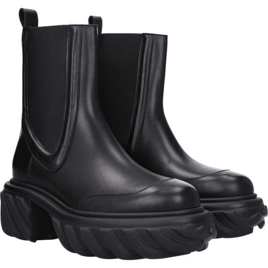 Off-White Black Leather Ankle Boots