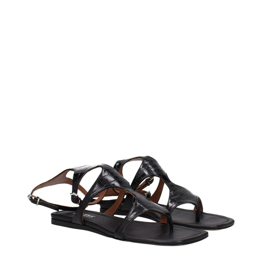 Paris Texas Black Leather Flip-Flop Sandals PA-9257534456073-EU37/US7