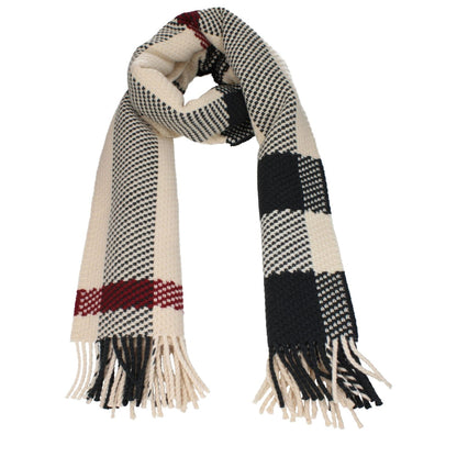 Burberry Beige Wool Scarf with check print and fringes, 100% wool, dimensions 50×202 cm, product code F81080, MPN 8079240.