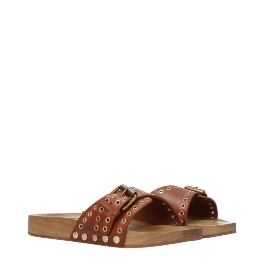 Isabel Marant Brown Leather Slippers Sandals IS-9288802730249-EU35/US5