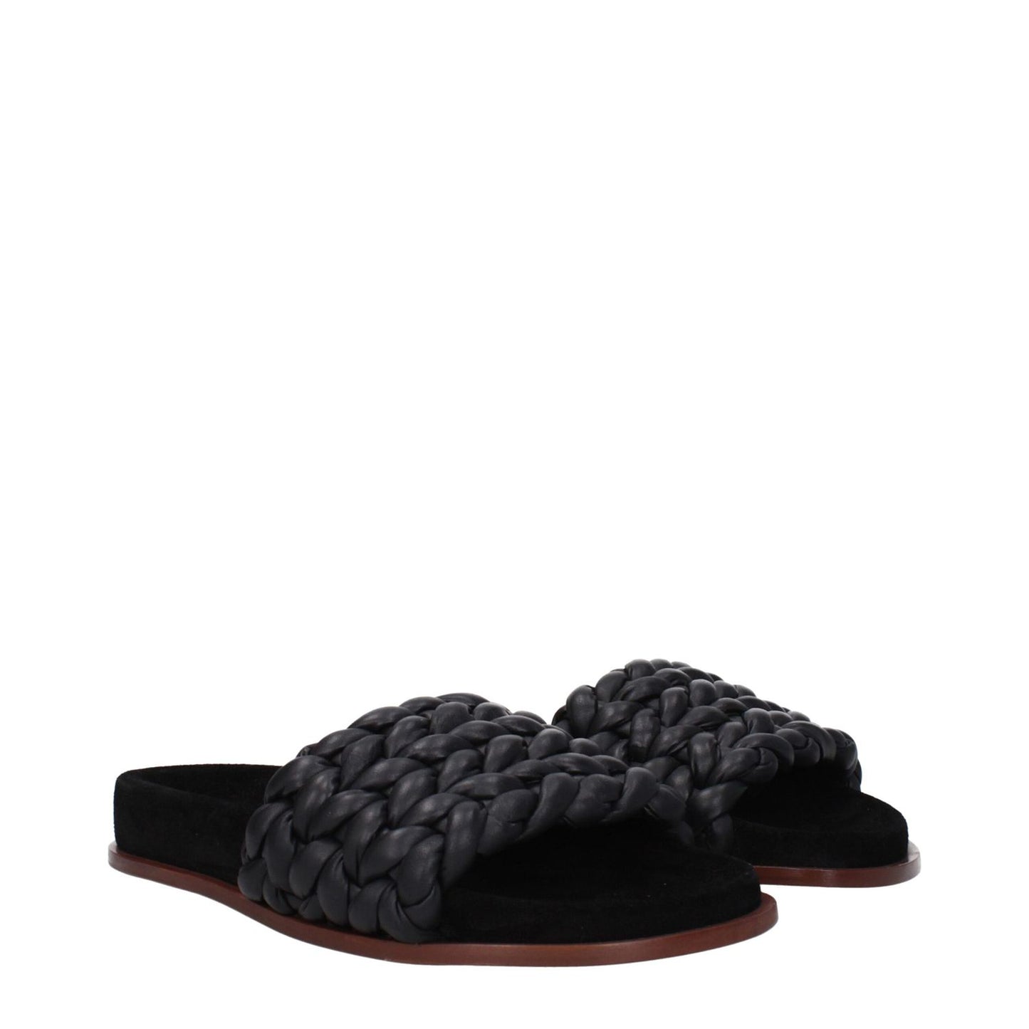 Chloé Black Leather Slippers, casual open-toe design, low flat heel, MPN CHC22S557X6001, stylish braided leather upper.