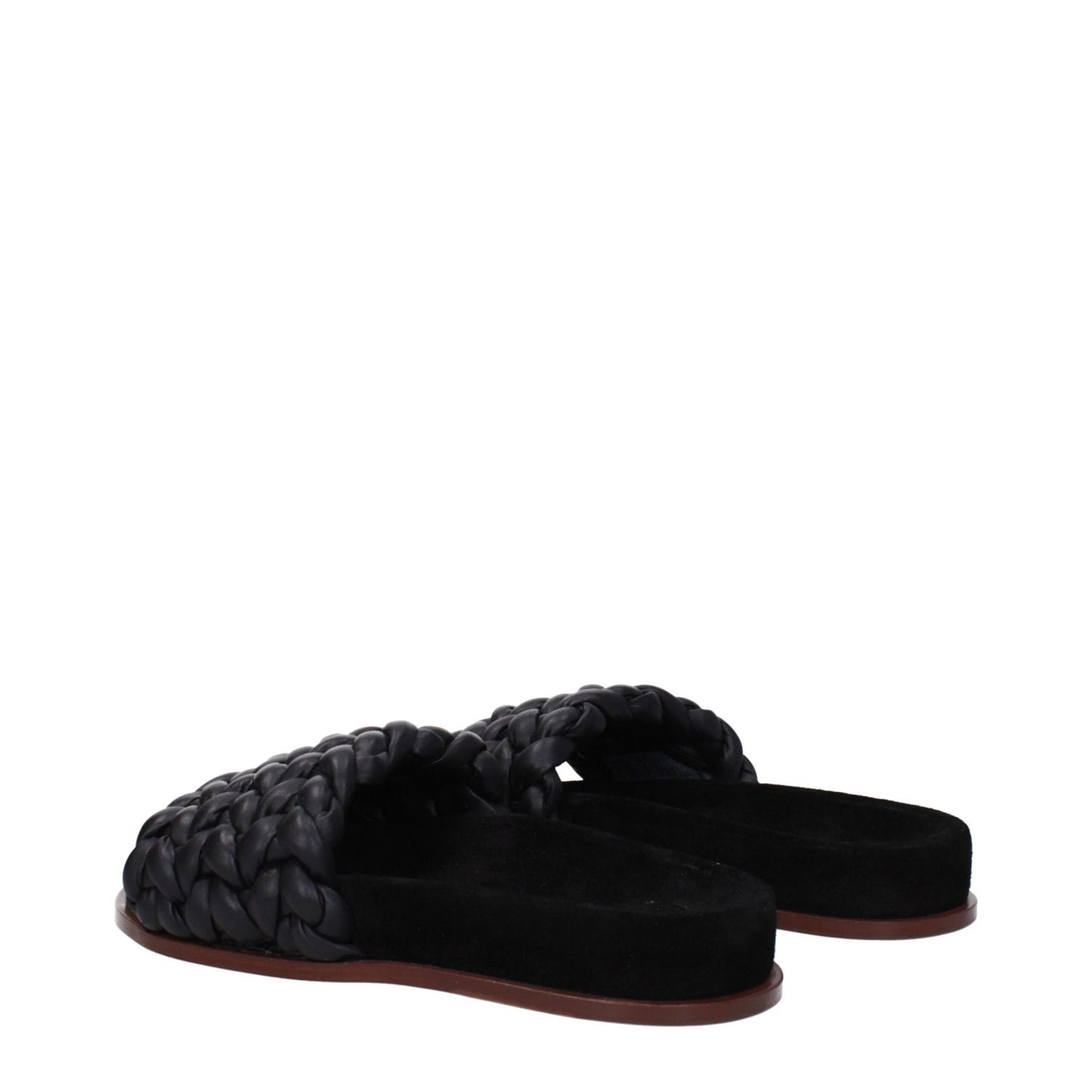 Chloé Black Leather Slippers with open toe, low flat heel, and leather sole, designed for casual wear. MPN: CHC22S557X6001.