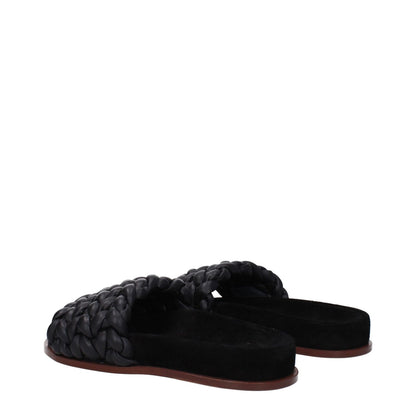 Chloé Black Leather Slippers with open toe, low flat heel, and leather sole, designed for casual wear. MPN: CHC22S557X6001.