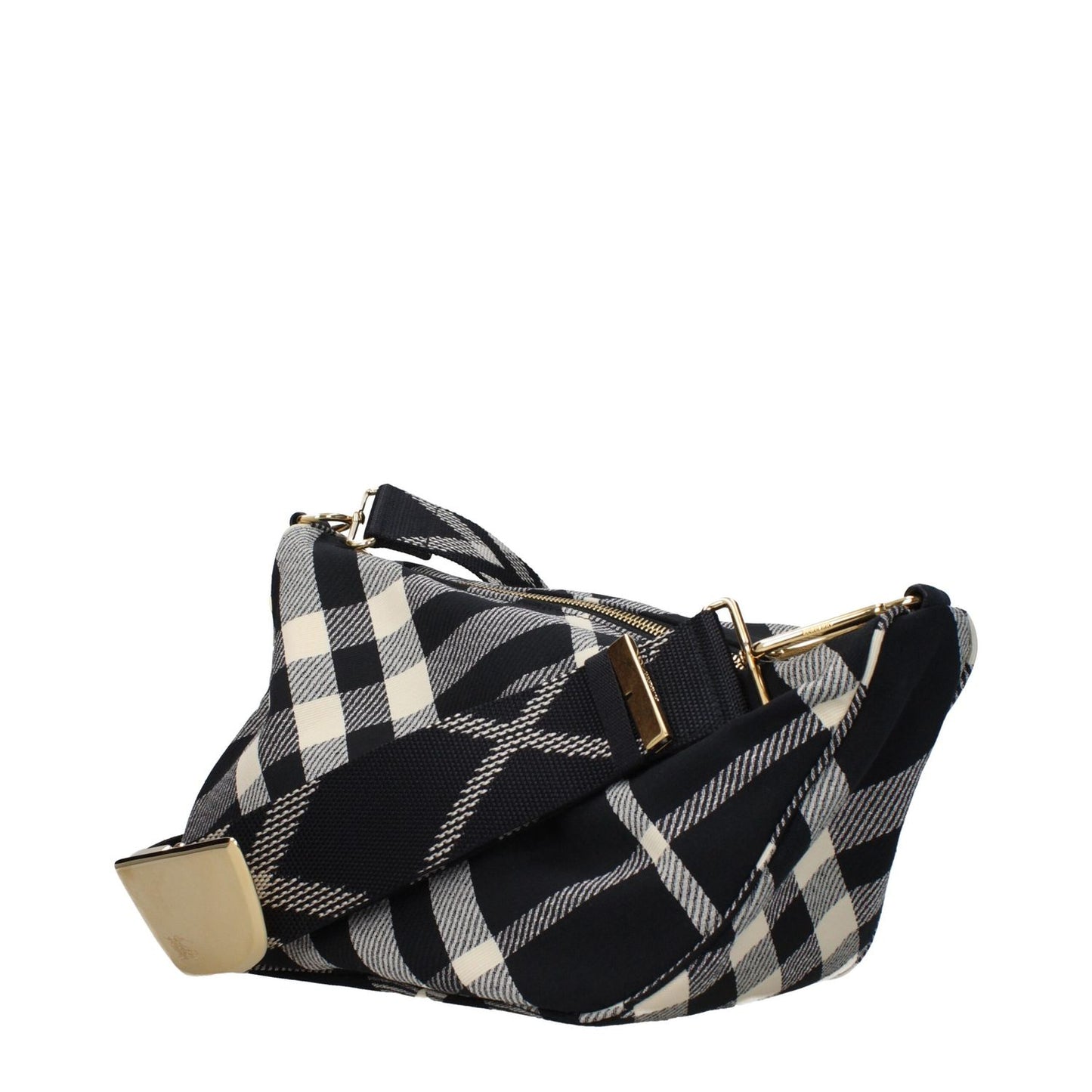 Burberry Black Fabric Crossbody Bag with check print, adjustable shoulder strap, and zip closure. Medium size casual style.