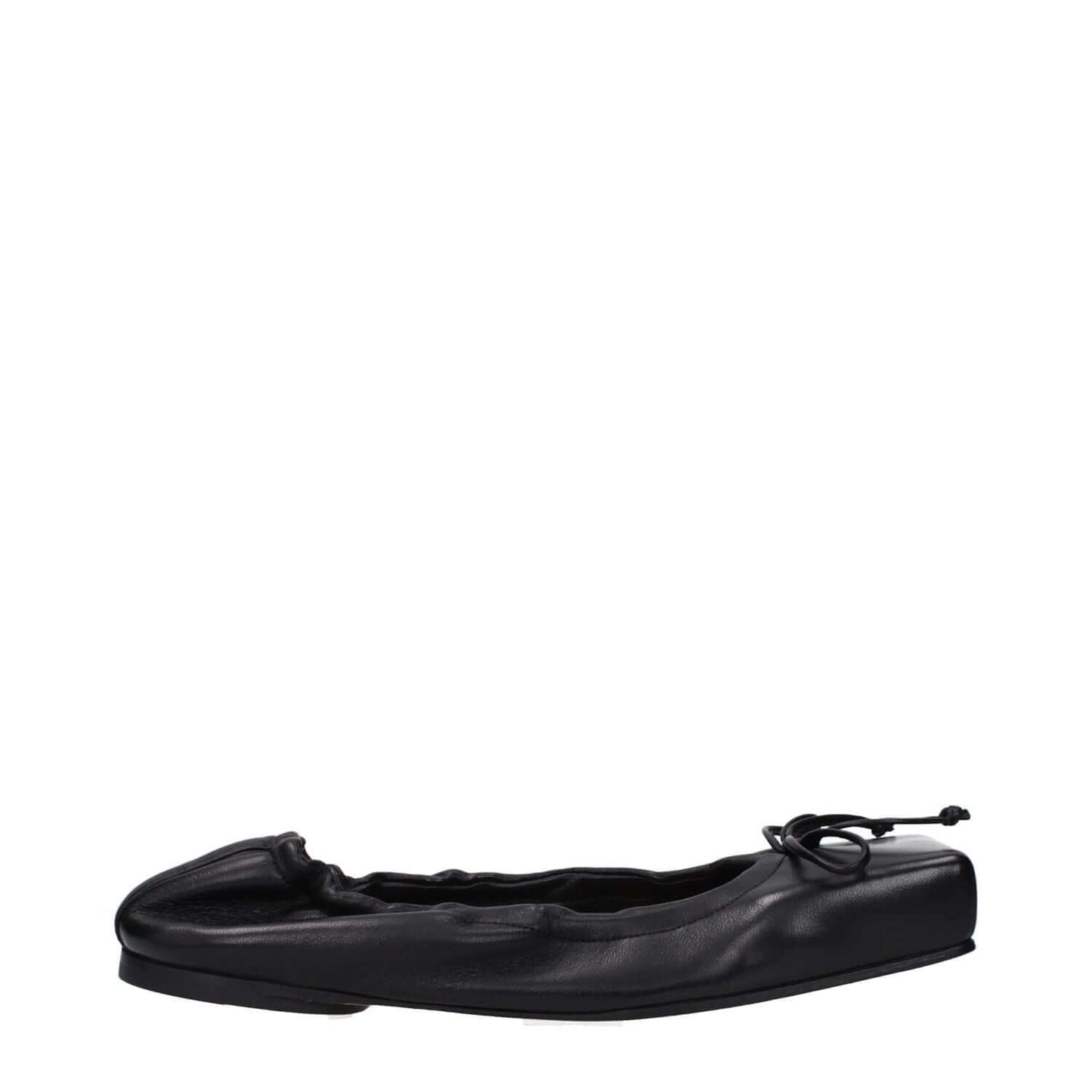 Jacquemus Black Leather Ballet Flats, casual style with square toe and low heel, showcasing front detail and leather sole.