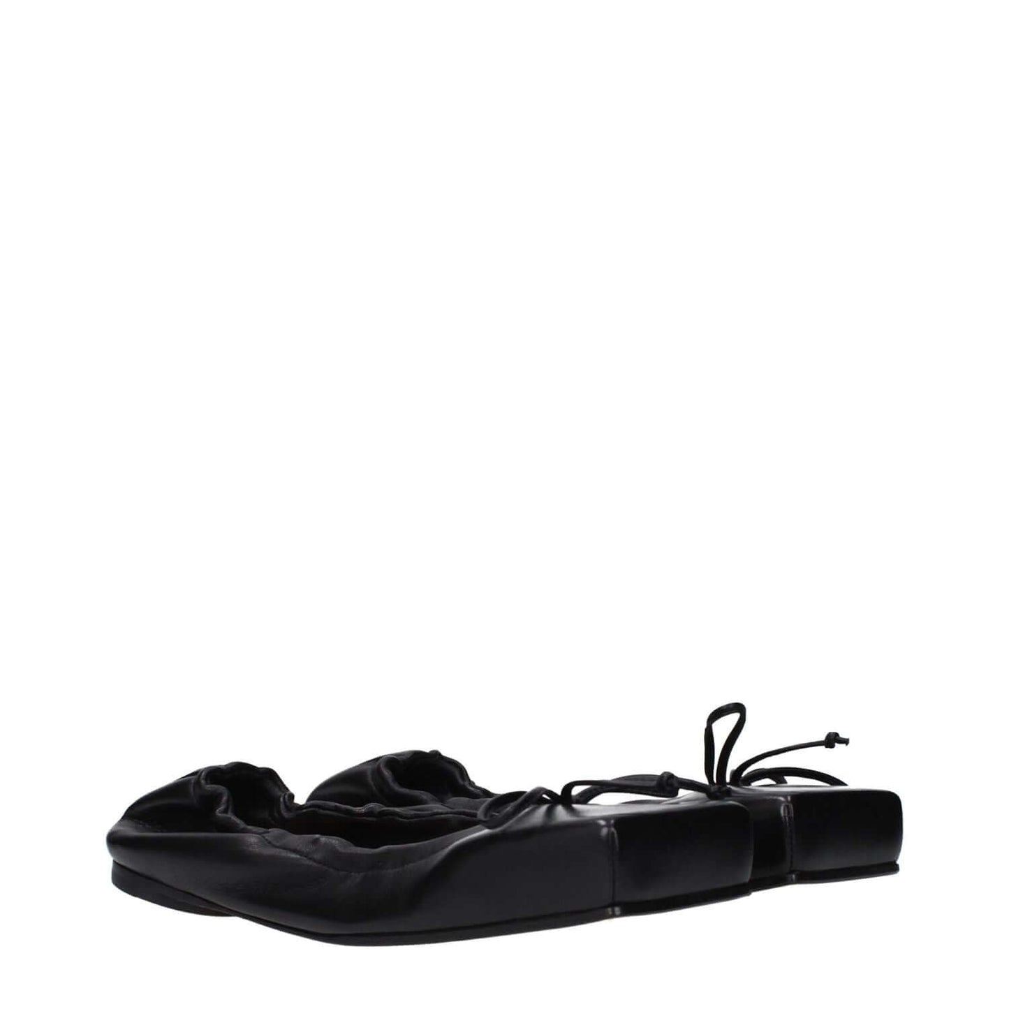 Jacquemus Black Leather Ballet Flats with square toe design and low flat heel, featuring leather sole and front detail for casual style.