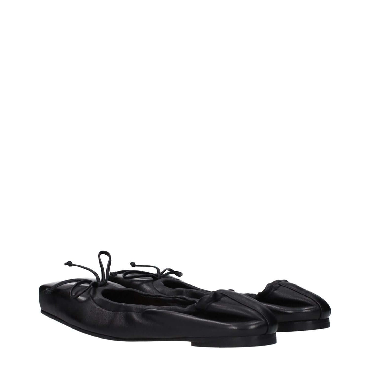 Jacquemus Black Leather Ballet Flats with front detail, square toe, low flat heel, and leather sole. MPN 243FO1573073990 for casual style.