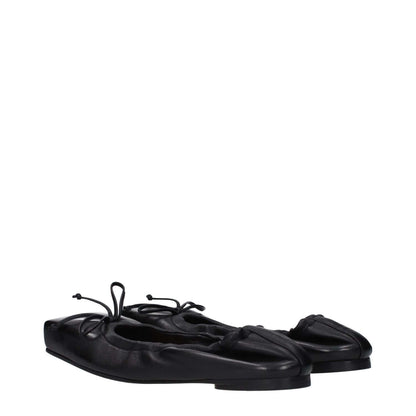 Jacquemus Black Leather Ballet Flats with front detail, square toe, low flat heel, and leather sole. MPN 243FO1573073990 for casual style.