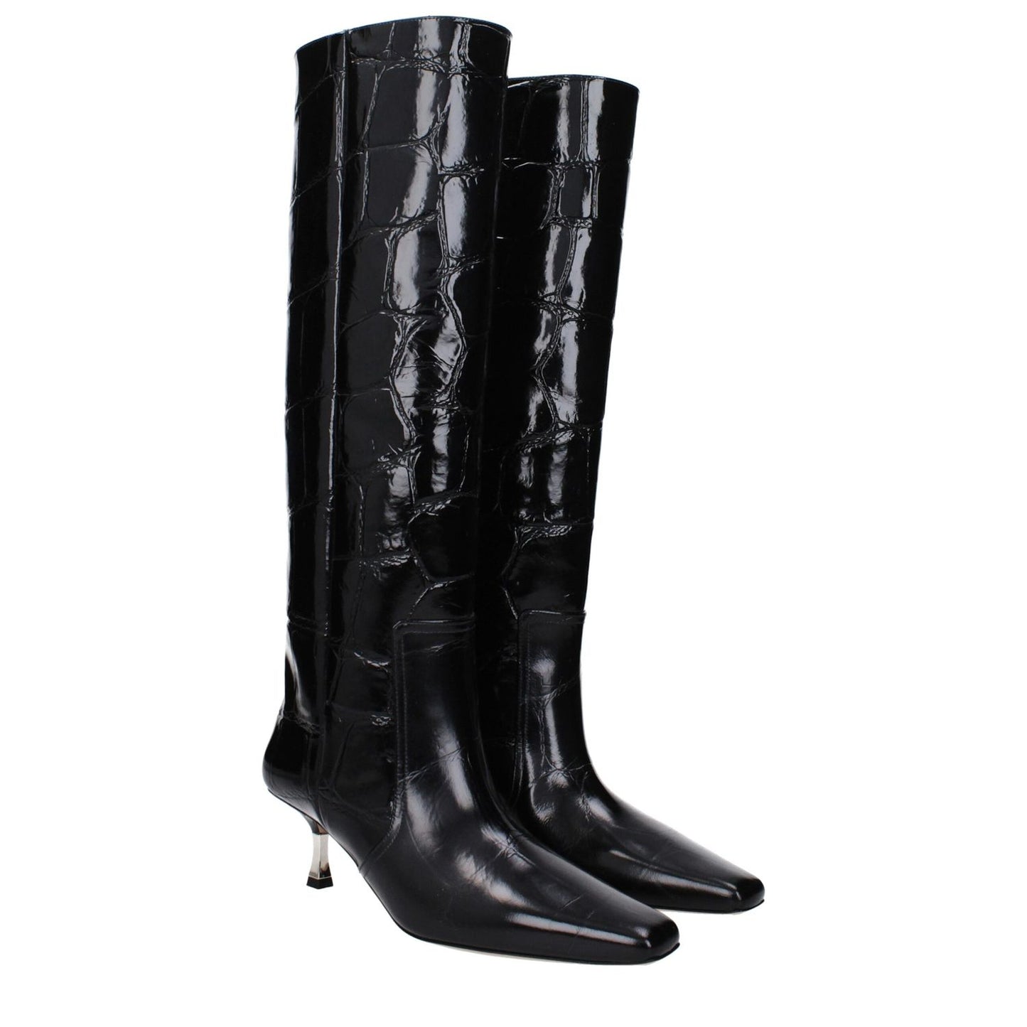 Paris Texas Black Leather High Heel Boots