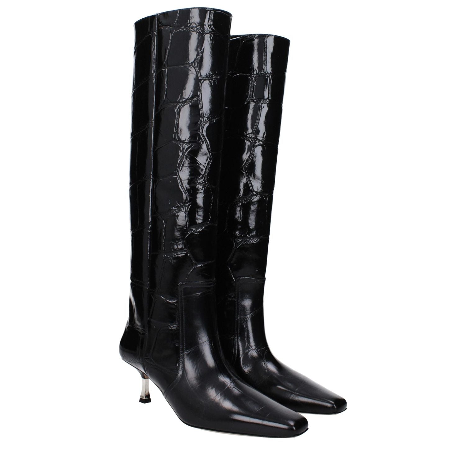 Paris Texas Black Leather High Heel Boots