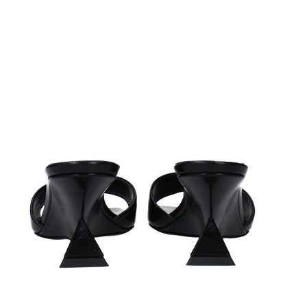 The Attico Black Leather Flat Sandals