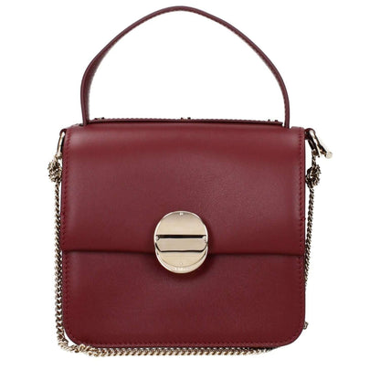 Chloé Red Leather Handbag with front logo and removable shoulder strap, showcasing elegant design and luxury fashion by Chloé.