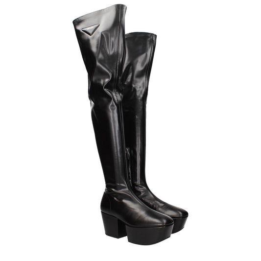 Prada Black Leather Over The Knee PR-15219365708041-EU39/US9