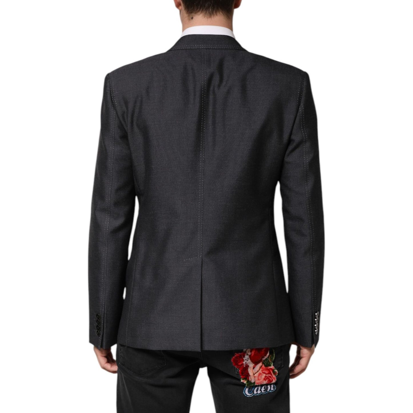 Dolce & Gabbana Dark Gray Bee Embroidery SICILIA Coat Blazer