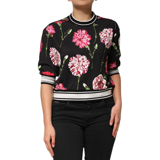 Dolce & Gabbana Black Floral Print Cotton Short Sleeves Top TSH90594-38