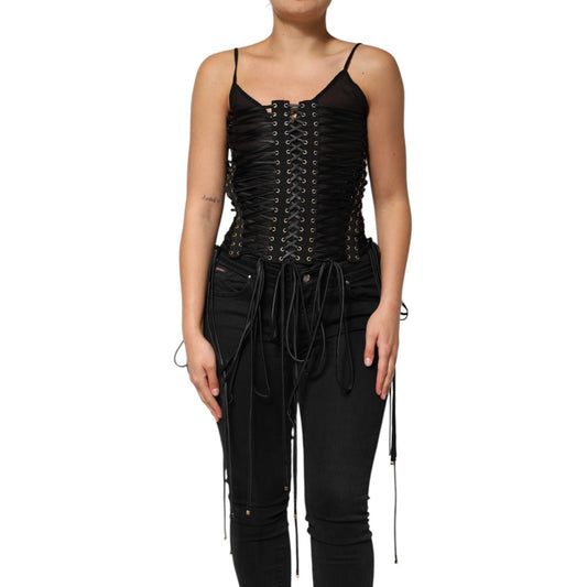 Dolce & Gabbana Black Eyelet Embellished Corset Style Top TSH90596-42