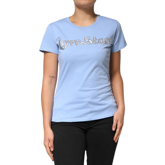 PINKO Blue Love Story Sequined Embellished Short Sleeves T-shirt TSH90631-38