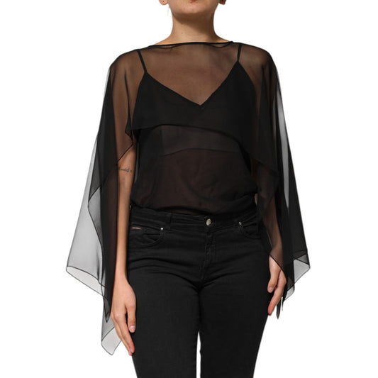 Dolce & Gabbana Black See Through Silk Chiffon Lace Blouse Top TSH90638-40