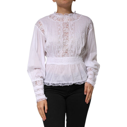 Dolce & Gabbana White Cotton Floral Lace Long Sleeves Top TSH90647-44