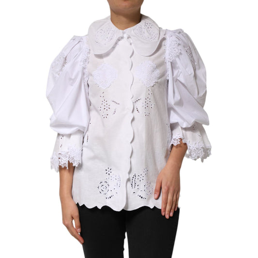 Dolce & Gabbana White Ruffled Lace Embellished Blouse Top TSH90648-42