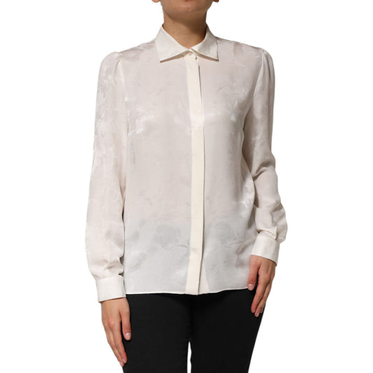 Dolce & Gabbana White Silk Long Sleeves Collared Shirt Top TSH90650-46